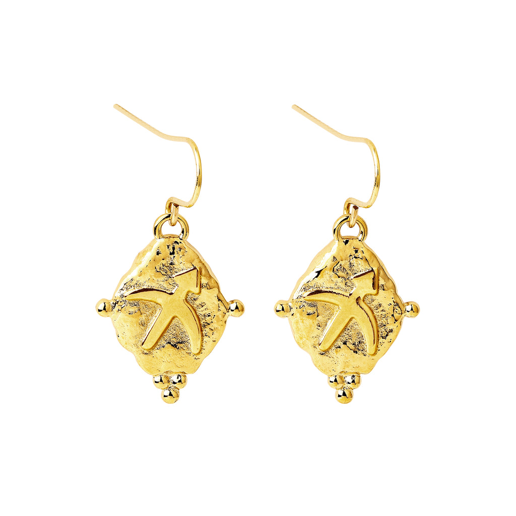 Sagittarius Zodiac Dangle Earrings in 18k Gold | Vintage Style Jewelry