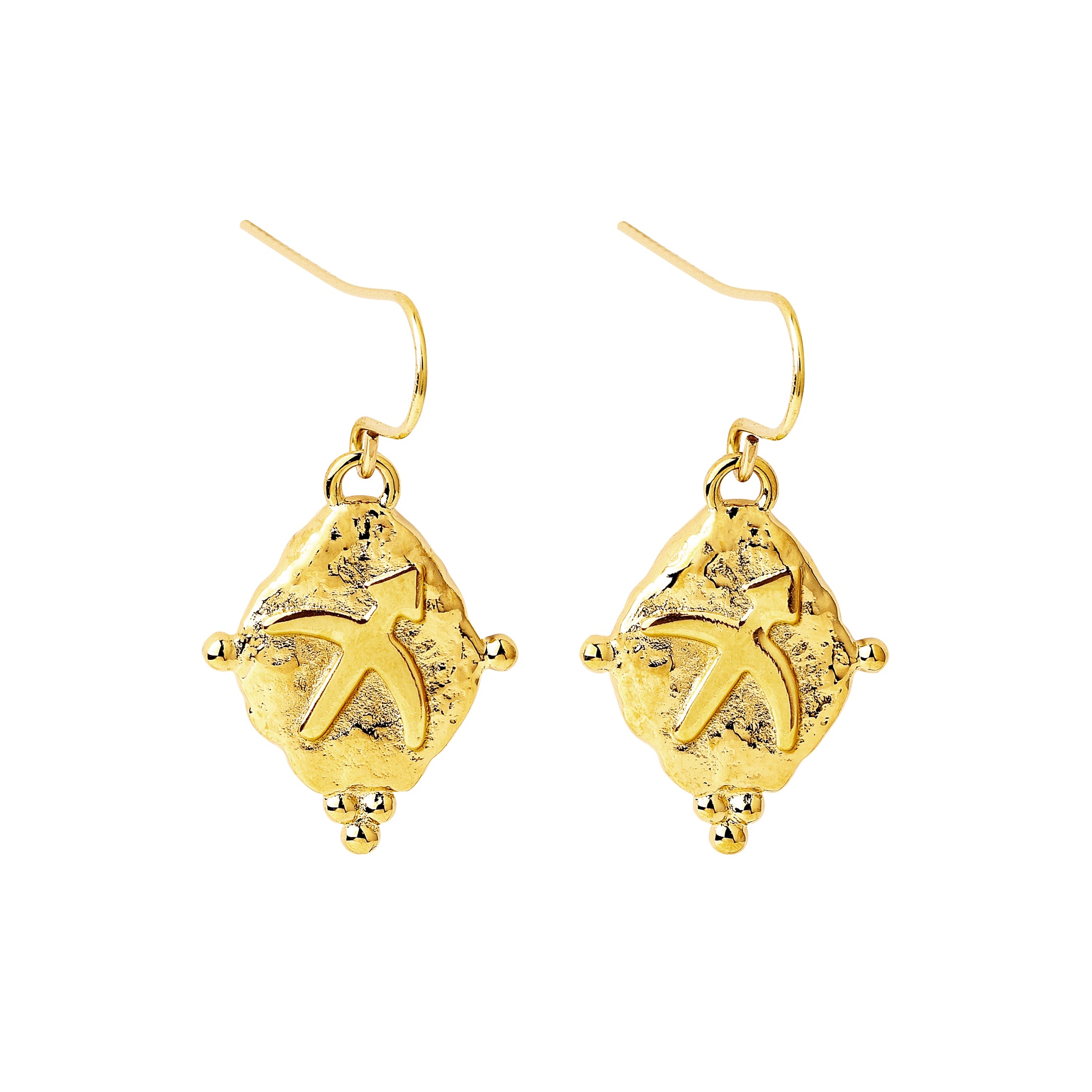 Sagittarius Zodiac Dangle Earrings in 18k Gold | Vintage Style Jewelry