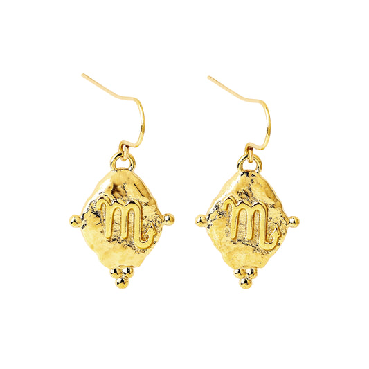 Scorpio Vintage-Style Dangle Earrings, 18k Gold Plated