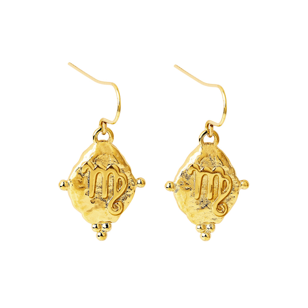 Virgo Zodiac Dangle Earrings in 18k Gold | Vintage Style Jewelry