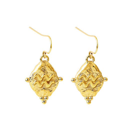 Aquarius Vintage-Style Dangle Earrings, 18k Gold Plated