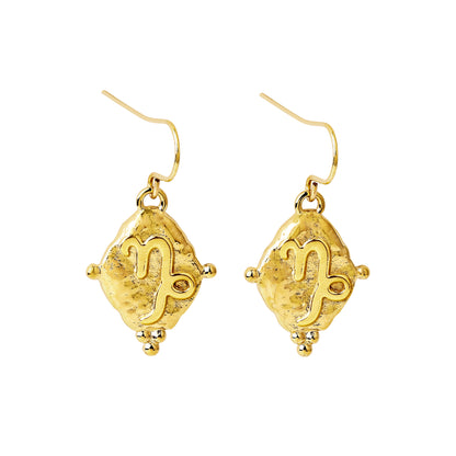 Capricorn Vintage-Style Dangle Earrings, 18k Gold Plated