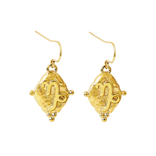 Capricorn Vintage-Style Dangle Earrings, 18k Gold Plated