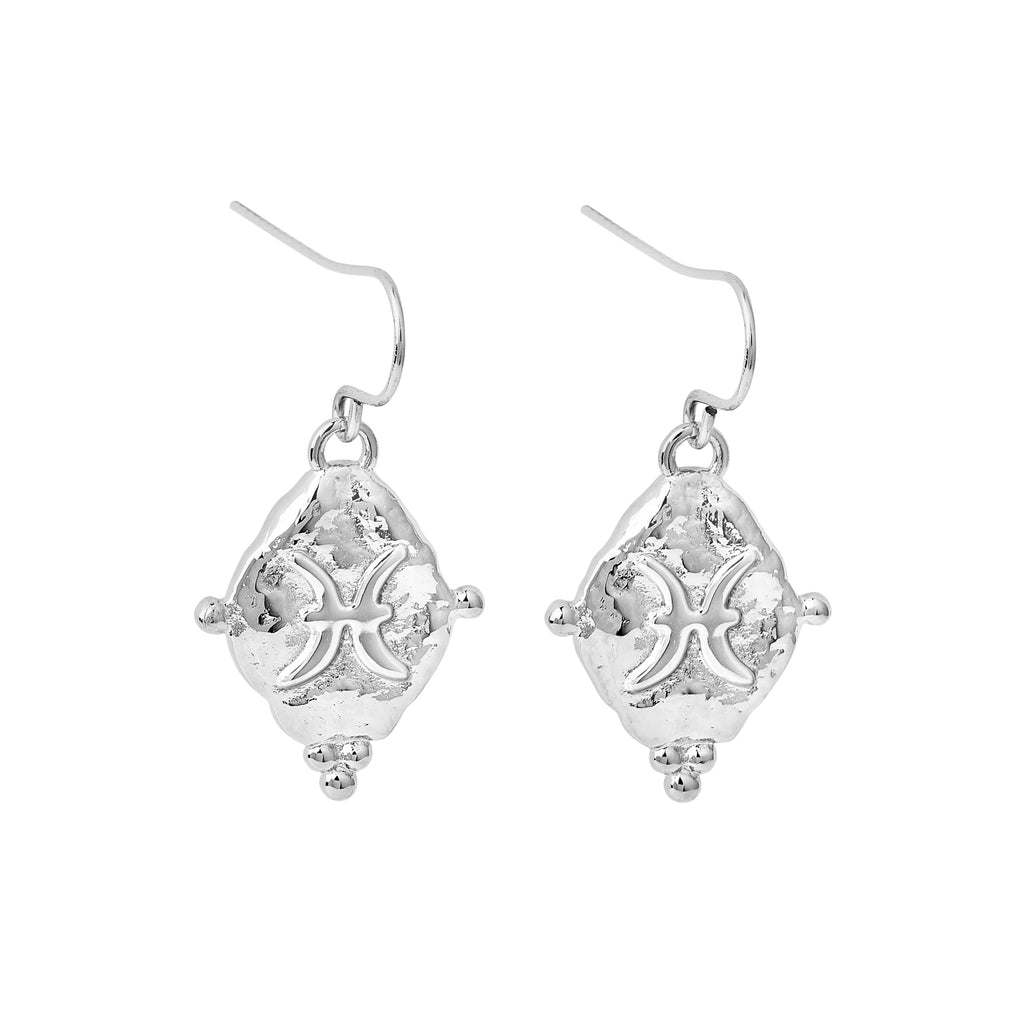 Pisces Zodiac Dangle Earrings in White Rhodium | Vintage Style Jewelry