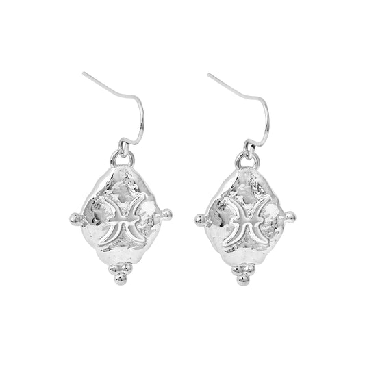 Pisces Vintage-Style Dangle Earrings, White Rhodium Plated