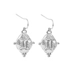 Aretes colgantes del zodiaco Géminis en rodio blanco | Joyería estilo vintage antiguo