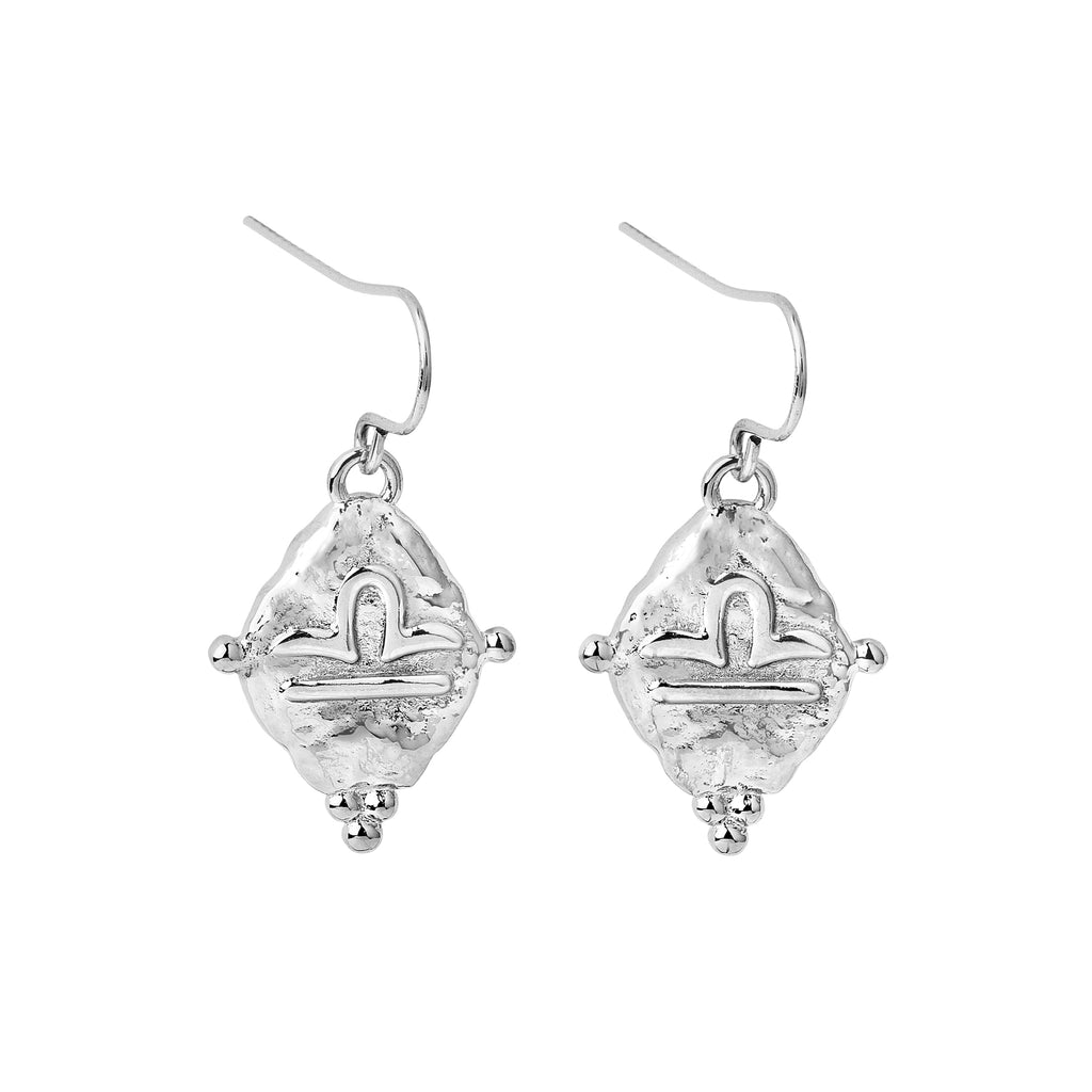 Libra Zodiac Dangle Earrings in White Rhodium | Vintage Style Jewelry