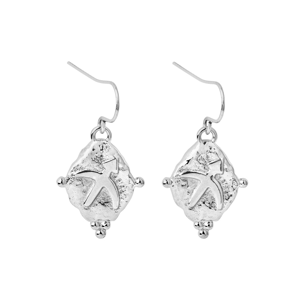 Sagittarius Zodiac Dangle Earrings in White Rhodium | Vintage Style Jewelry
