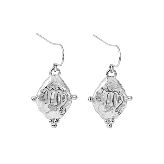 Virgo Vintage-Style Dangle Earrings, White Rhodium Plated