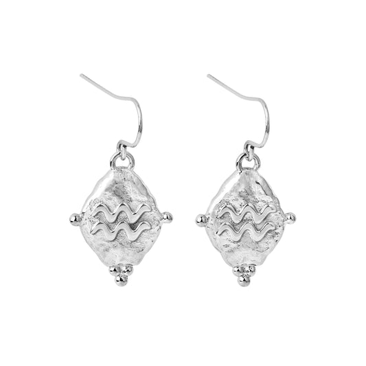 Aquarius Vintage-Style Dangle Earrings, White Rhodium Plated