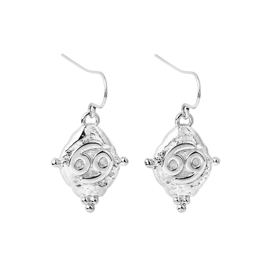 Cancer Vintage-Style Dangle Earrings, White Rhodium Plated