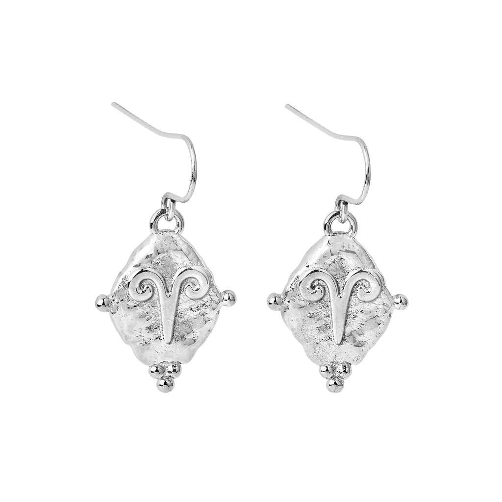 Aries Zodiac Earrings for Women – Vintage White Rhodium Plated Dangle Astrology Jewelry