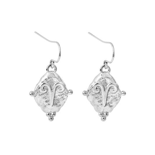 Aries Vintage-Style Dangle Earrings, White Rhodium Plated