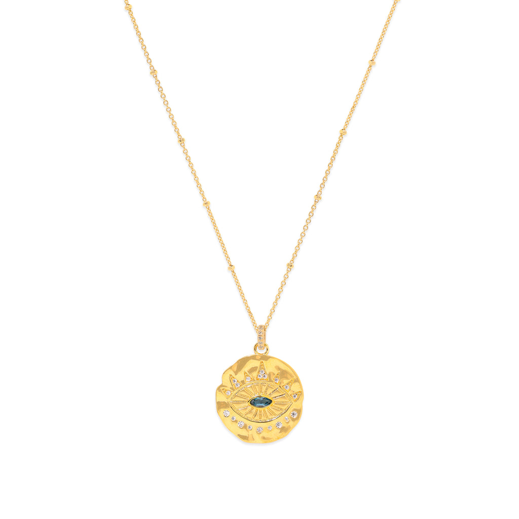 Evil Eye Protection Necklace - Blue Topaz - 18k Gold