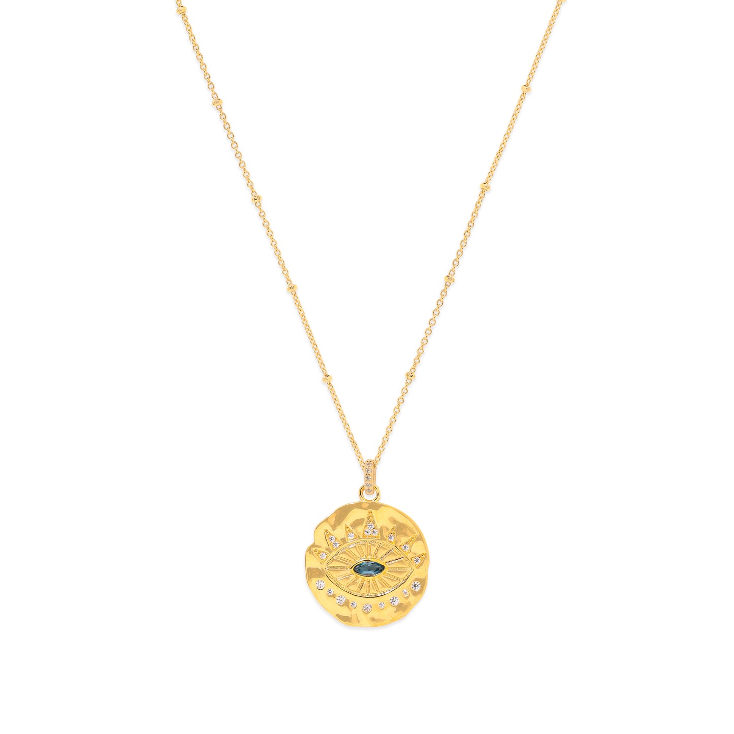 Evil Eye Protection Necklace, Blue Topaz, White Rhodium, New Version 2025