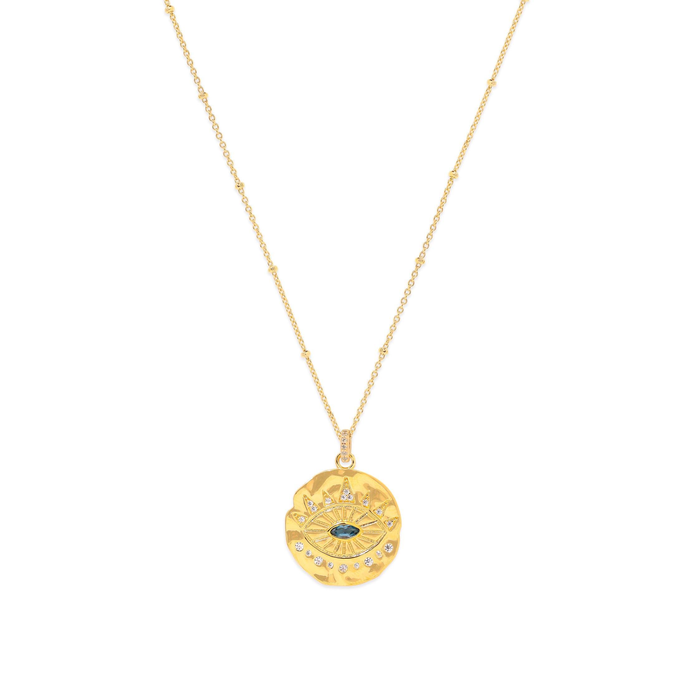 Evil Eye Protection Necklace - Blue Topaz - 18k Gold