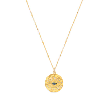 Evil Eye Protection Necklace, Blue Topaz, White Rhodium, New Version 2025