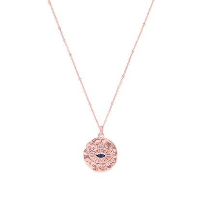 Evil Eye Protection Necklace, Blue Topaz, White Rhodium, New Version 2025