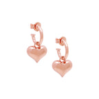 Aretes de aro colgantes con forma de corazón hinchado, oro de 18 k sobre plata de ley
