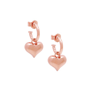 Puffy Heart Dangle Hoop Earrings Spiritual & Minimalist Jewelry - Rose Gold