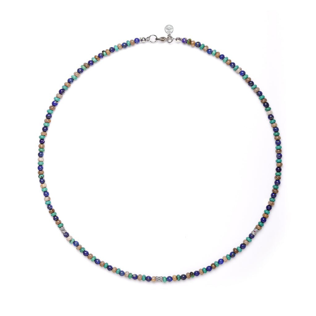 Blue Sage Talisman Necklace | Jasper | Lapis Lazuli | Turquoise | Rhodium | Spiritual Healing Necklace