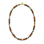 Sacred Earth Talisman Necklace | Brown Inlaid Bone Beads | African Turquoise | Spiritual Healing Necklace | Gold Plated