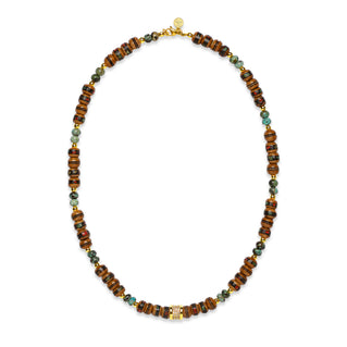 Sacred Earth Talisman Necklace | Brown Inlaid Bone Beads | African Turquoise | Spiritual Healing Necklace | Gold Plated