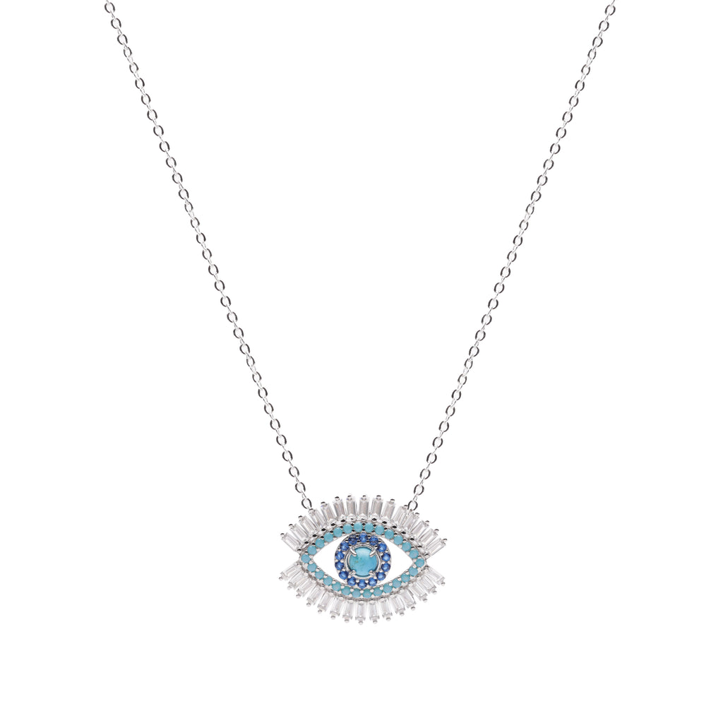 Evil Eye Necklace – Turquoise & Zirconia Baguette Diamonds | Seen on Alessandra Ambrosio