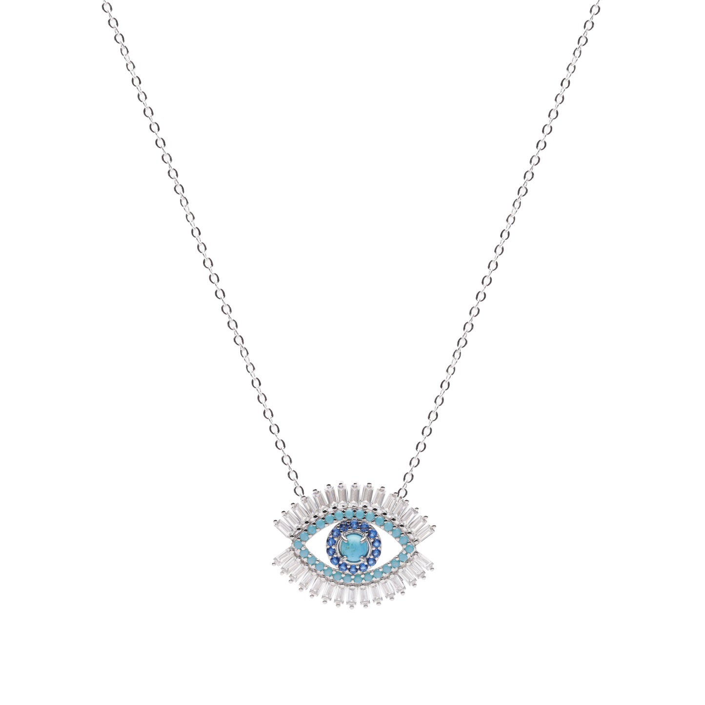 Evil Eye Necklace, Turquoise and Zirconia Baguette Diamonds *Seen on Alessandra Ambrosio