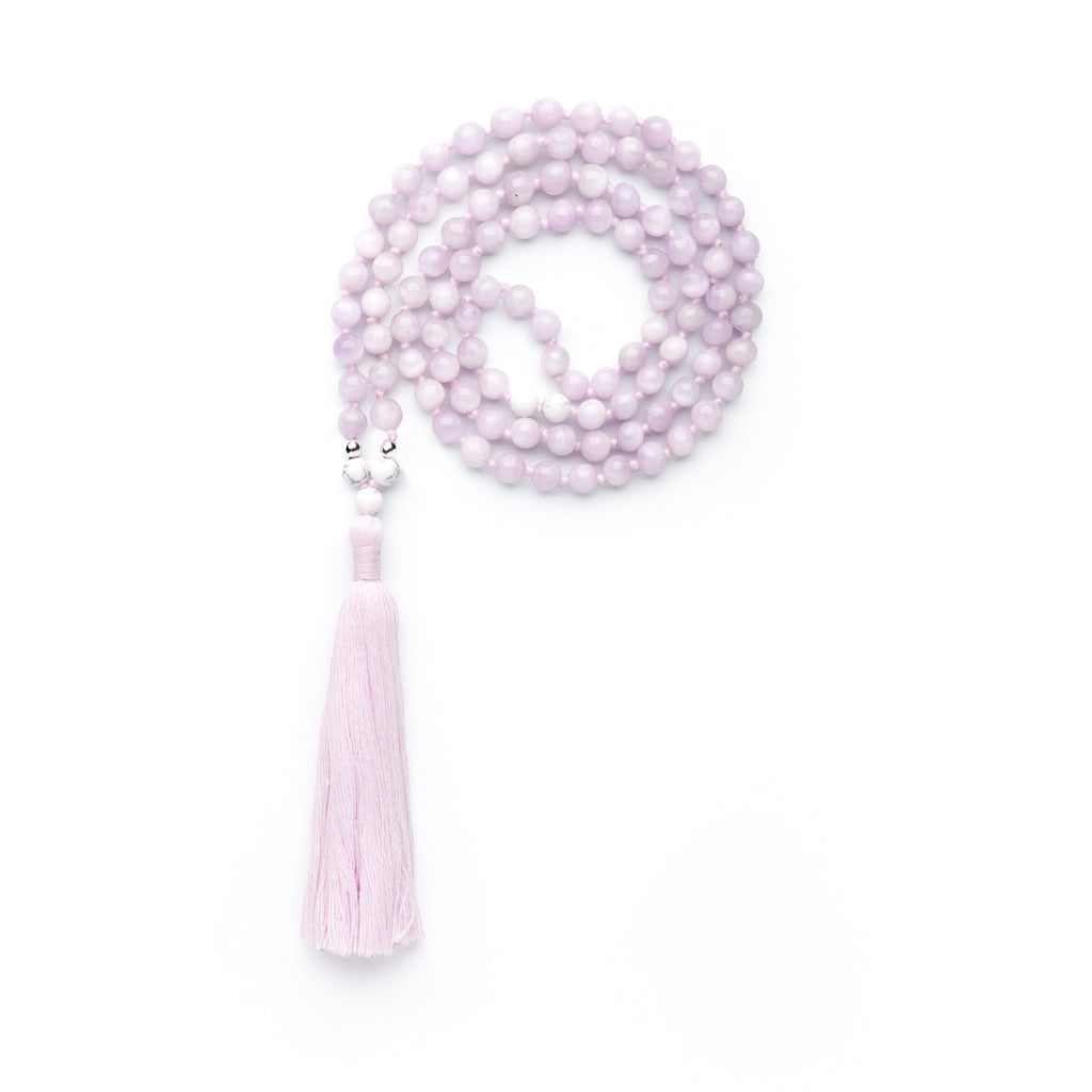 Love & Devotion Kunzite & Howlite Mala – Rishikesh Charity Collection Meditation Necklace