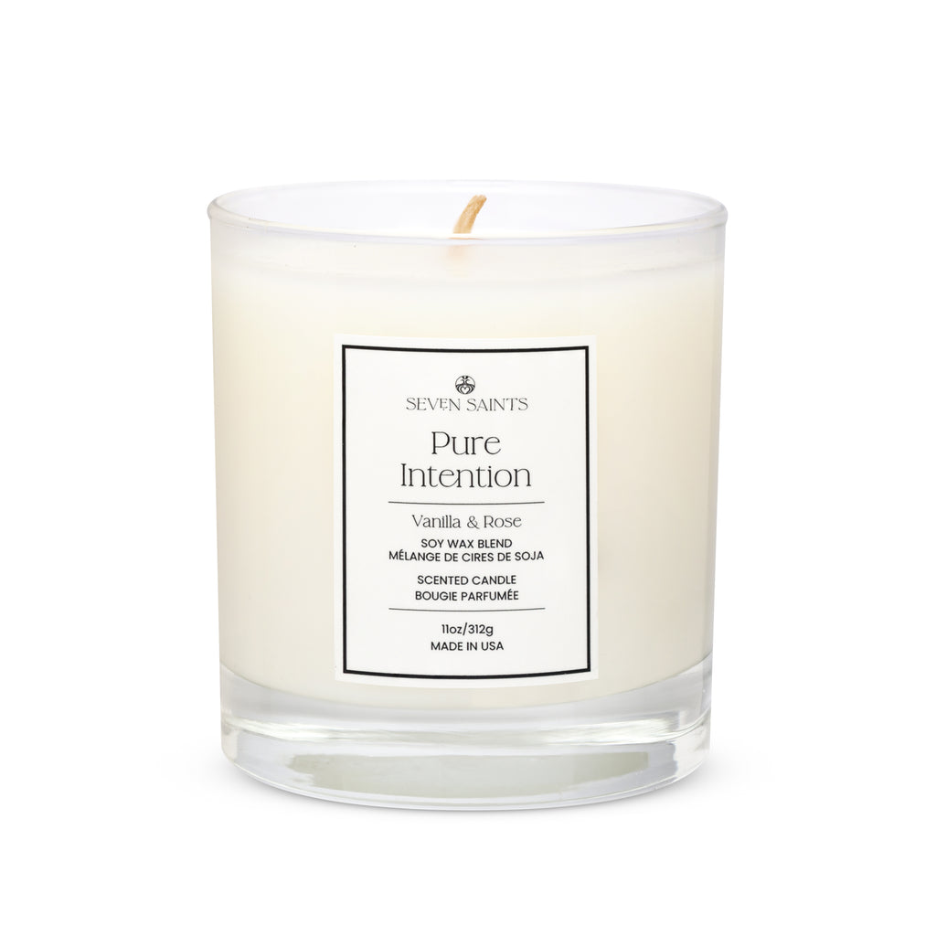 Pure Intention Vanilla and Rose Soy Blend Wax Candle - For Manifestation - Non-Toxic