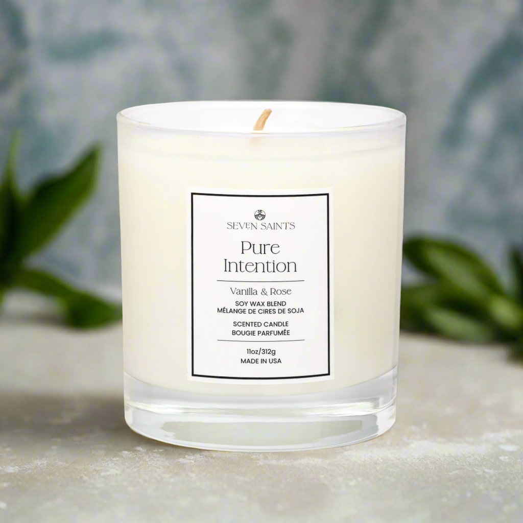 Pure Intention Vanilla and Rose Soy Blend Wax Candle - For Manifestation - Non-Toxic