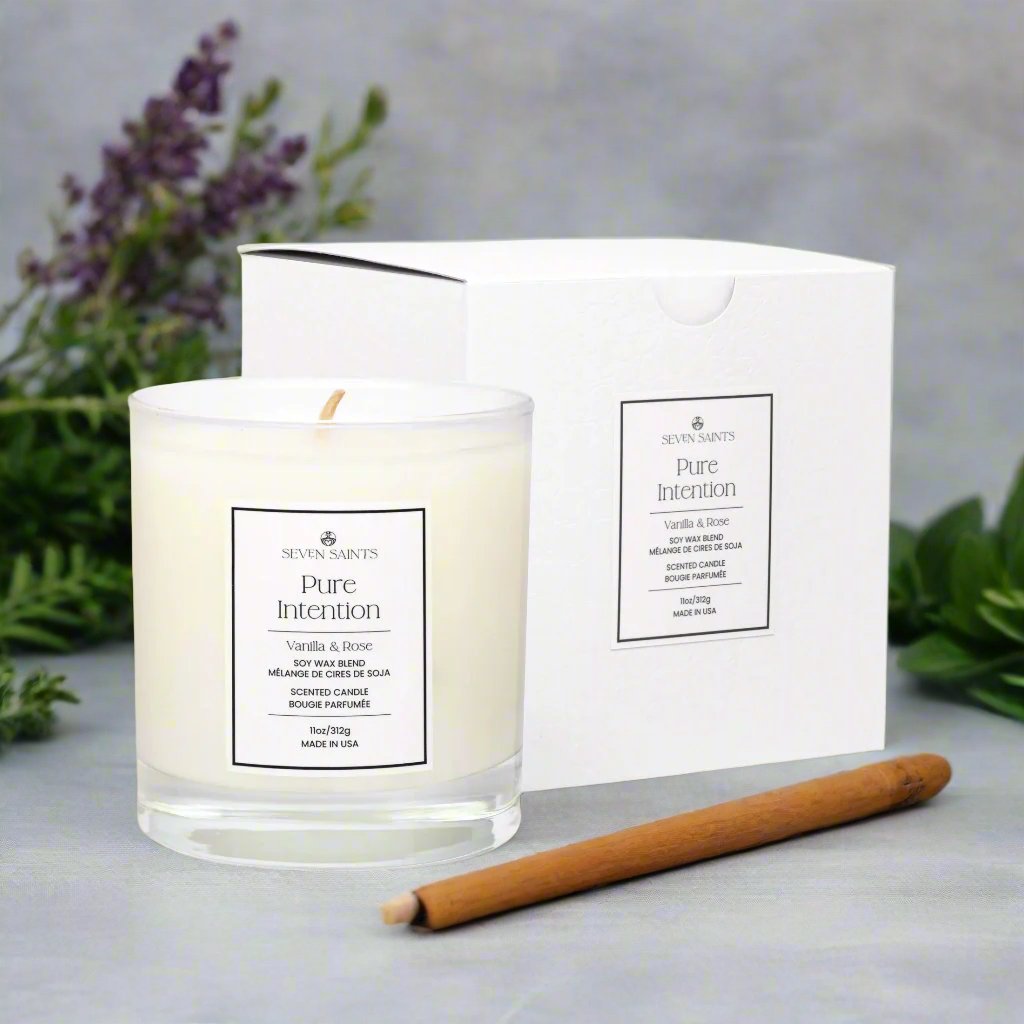 Pure Intention Vanilla and Rose Soy Blend Wax Candle - For Manifestation - Non-Toxic