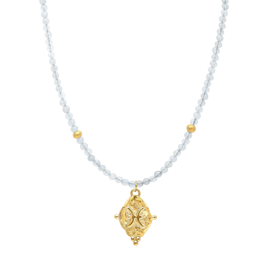 Pisces Zodiac Choker Necklace – Aquamarine 18K Gold Plated Astrology Gemstone Jewelry