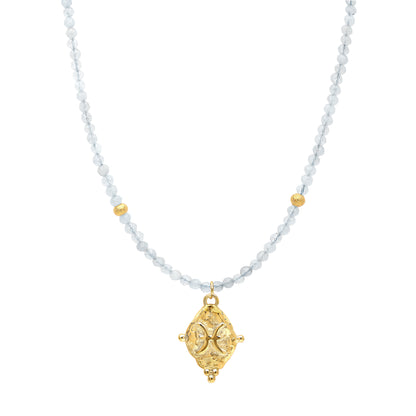 Pisces Gemstone Choker Necklace, Aquamarine, 18k Gold Plated