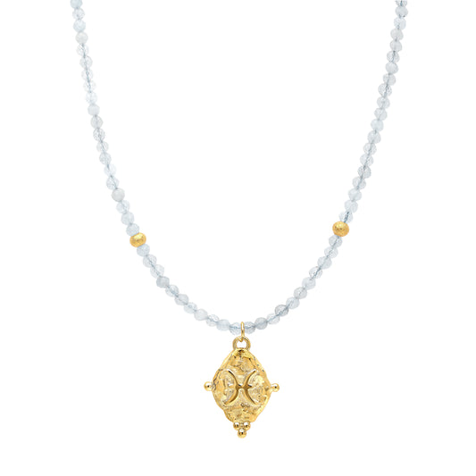 Pisces Gemstone Choker Necklace, Aquamarine, 18k Gold Plated