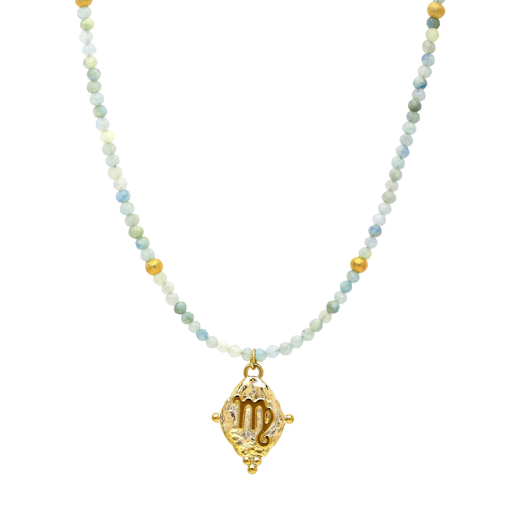 Virgo Zodiac Choker Necklace – Amazonite 18K Gold Plated Horoscope Jewelry