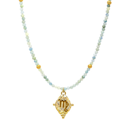 Virgo Gemstone Choker Necklace, Amazonite, 18k Gold Plated