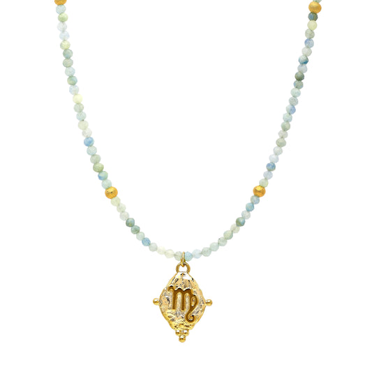 Virgo Gemstone Choker Necklace, Amazonite, 18k Gold Plated