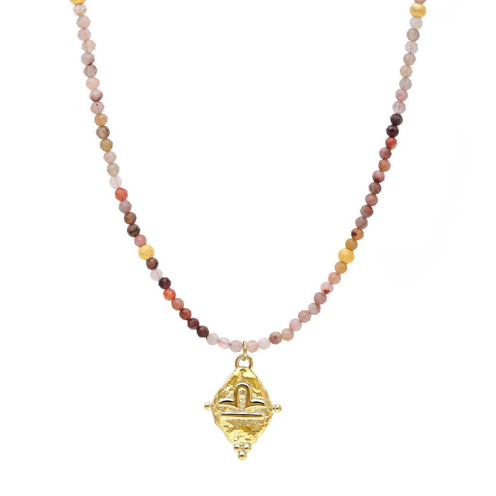 Libra Zodiac Choker Necklace – Multi-Color Opal 18K Gold Plated Horoscope Jewelry