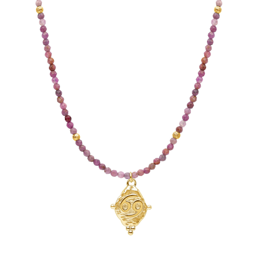 Cancer Zodiac Choker Necklace – Ruby 18K Gold Plated Horoscope Jewelry