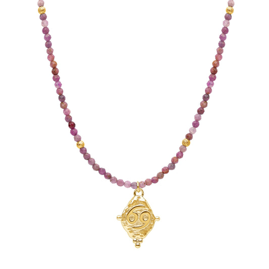 Cancer Gemstone Choker Necklace, Ruby, 18k Gold Plated