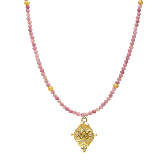 Aquarius Gemstone Choker Necklace, Rhodonite, 18k Gold Plated