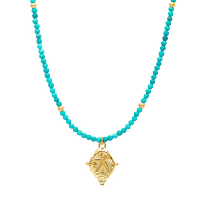 Sagittarius Gemstone Choker Necklace, Turquoise, 18k Gold Plated