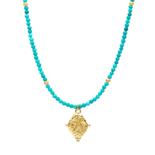 Sagittarius Gemstone Choker Necklace, Turquoise, 18k Gold Plated