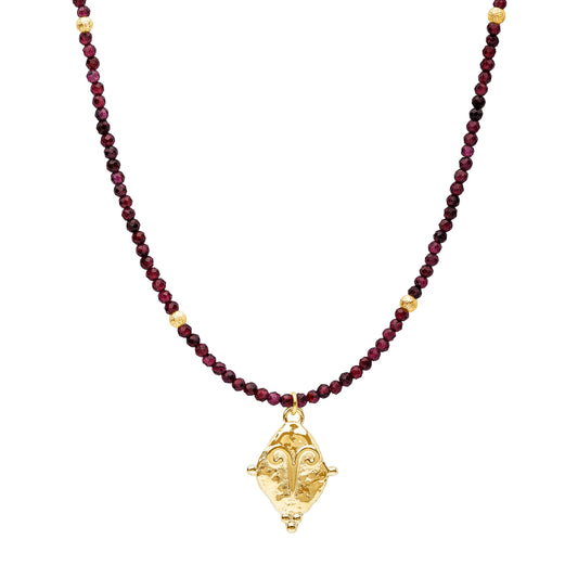 Aries Gemstone Choker Necklace, Red Garnet, 18k Gold Plated