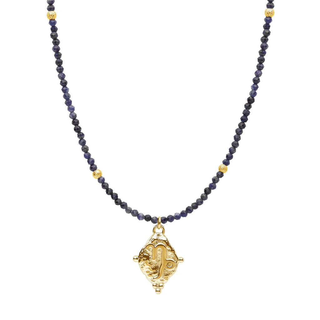 Capricorn Zodiac Choker Necklace – Lapis Lazuli 18K Gold Plated Horoscope Jewelry