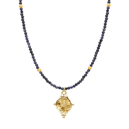 Capricorn Gemstone Choker Necklace, Lapis Lazuli, 18k Gold Plated