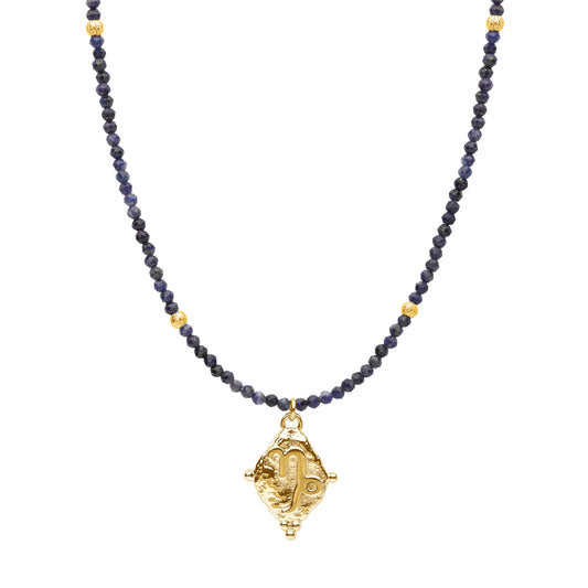 Capricorn Gemstone Choker Necklace, Lapis Lazuli, 18k Gold Plated