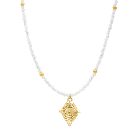 Gemini Gemstone Choker Necklace, White Moonstone, 18k Gold Plated